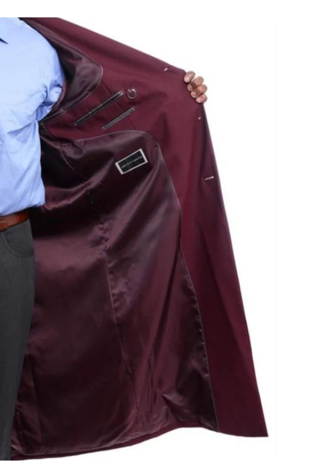 Mens Full Length Overcoat Burgundy Wool Double Breasted Trench Coat - Coat Size 38