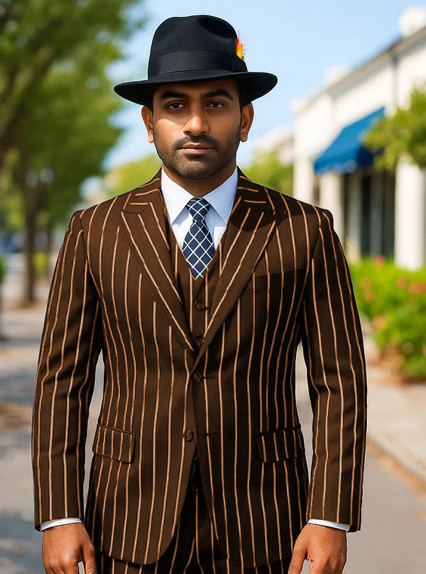 Mens Gangster Zoot Suit in Navy & White Chalk Stripe - 38 Short Jacket+32 Waist Adjustable 28to34)(Height: 5 4 to5 7 )(Neck 15-16.5)S-M)
