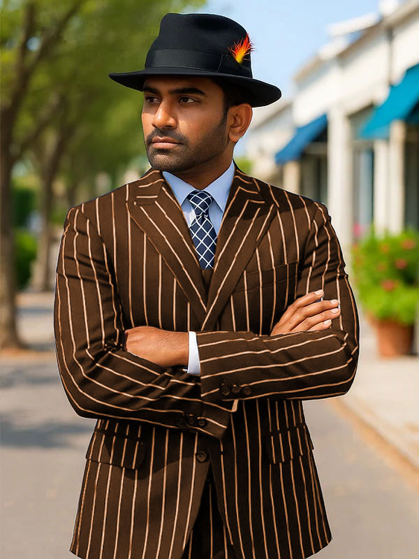 Mens Gangster Zoot Suit in Navy & White Chalk Stripe - 38 Short Jacket+32 Waist Adjustable 28to34)(Height: 5 4 to5 7 )(Neck 15-16.5)S-M)