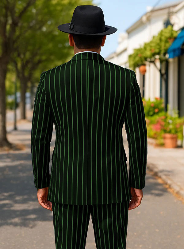 Mens Gangster Zoot Suit in Navy & White Chalk Stripe - 38 Short Jacket+32 Waist Adjustable 28to34)(Height: 5 4 to5 7 )(Neck 15-16.5)S-M)