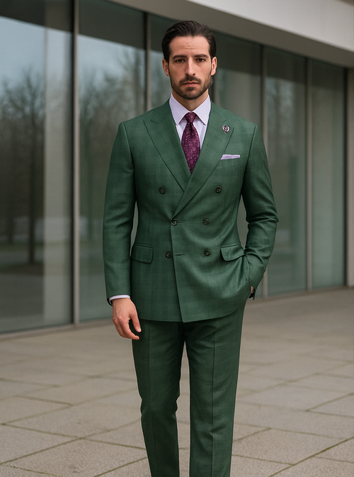 Elegant Green Wedding Suit for Men Double-Breasted Design