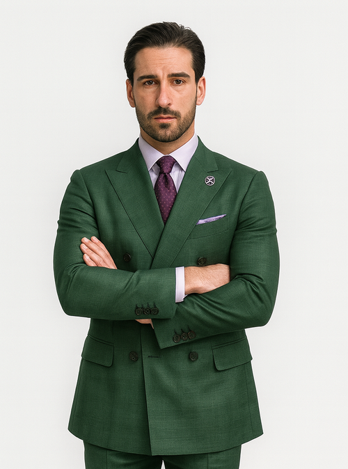 Elegant Green Wedding Suit for Men Double-Breasted Design
