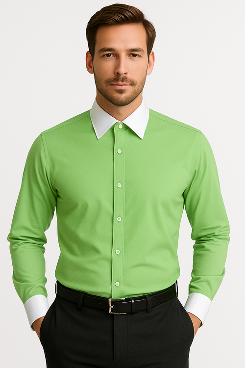 Classic Stylish Fashionable -White Collar Two Toned Contrast white collars Multi-color Men's Dress Shirt