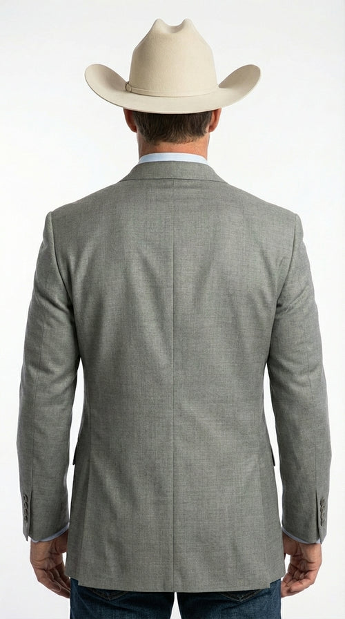 Mens Grey Western Three Button Blazer – Classic Cowboy Style Formal Jacket Business Casual Sport Coat