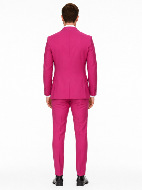Mens Hot Pink Tuxedo Dinner Jacket + Pants with Shawl Lapel Slim Fit 2-Piece Suit for Weddings, Proms Suit in Fuchsia Color