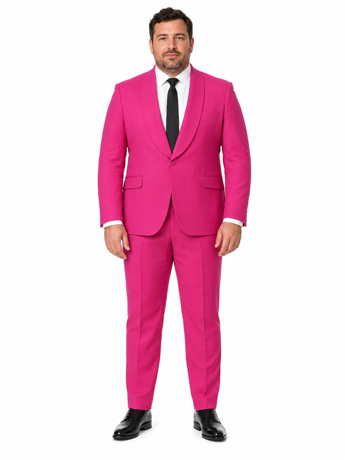 Mens Hot Pink Tuxedo Dinner Jacket + Pants with Shawl Lapel Slim Fit 2-Piece Suit for Weddings, Proms Suit in Fuchsia Color