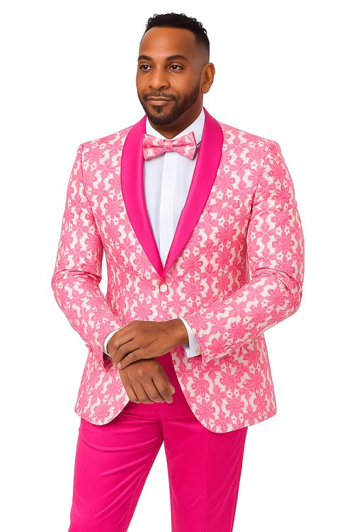 Mens Paisley Prom & Wedding Tuxedo in Hot Pink Fuschia