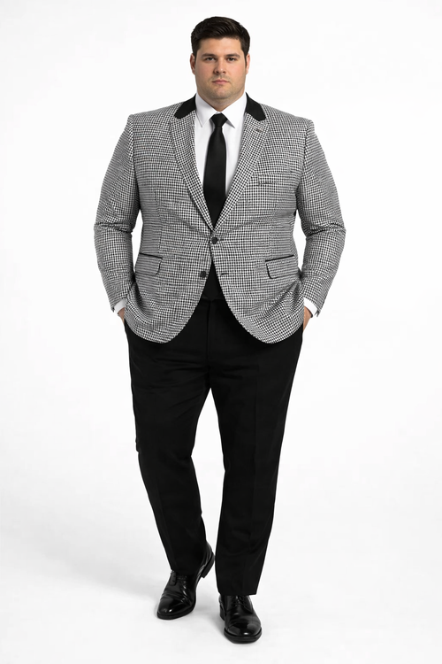 Mens Houndstooth Blazers Mens Two Button houndstooth checkered Designed Black ~ White Blazer