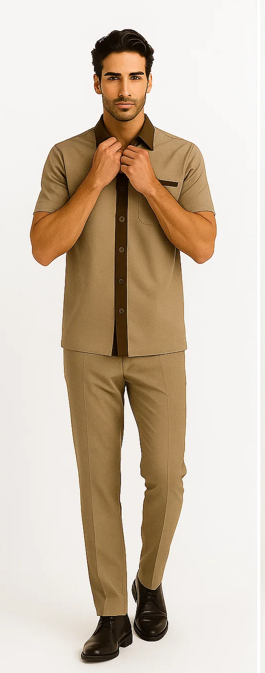 Mens Houndstooth Walking Suit by Dreams by Zacchi – 2 Piece Lei sure Set in brown/tan- $99 - S/30