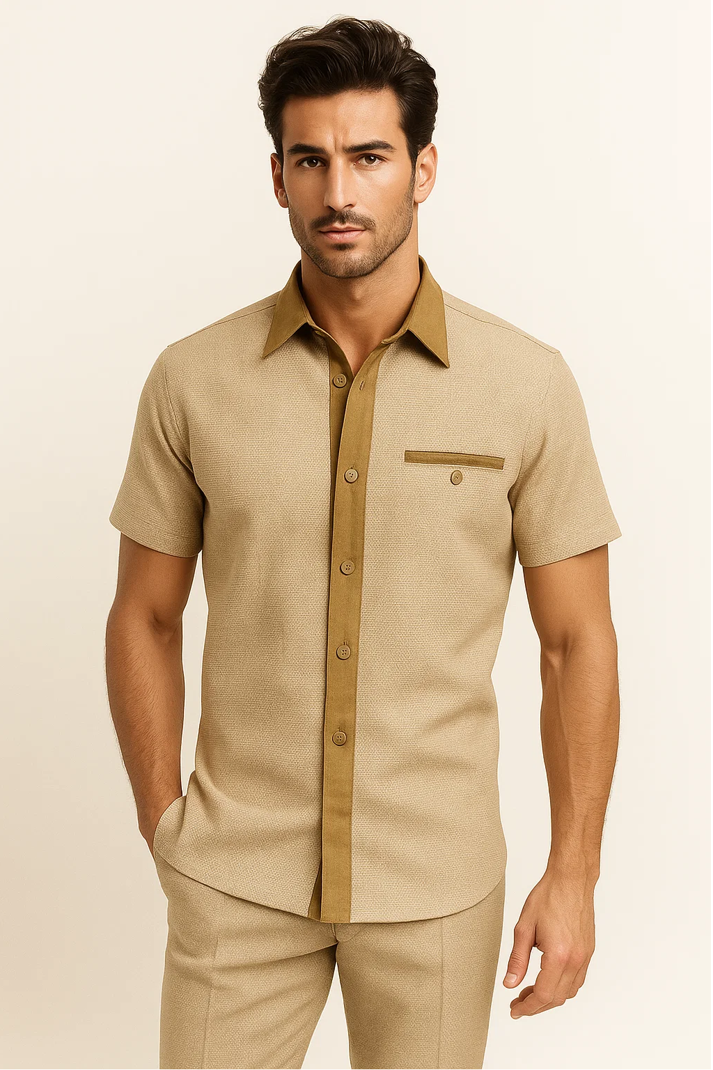 Men’s Houndstooth Walking Suit by Dreams by Zacchi – 2 Piece Lei sure Set in camel- $99 - S/30