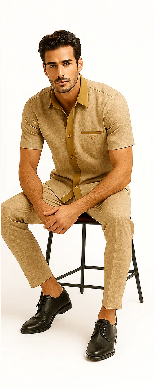 Mens Houndstooth Walking Suit by Dreams by Zacchi 2 Piece Lei sure Set in camel- $99