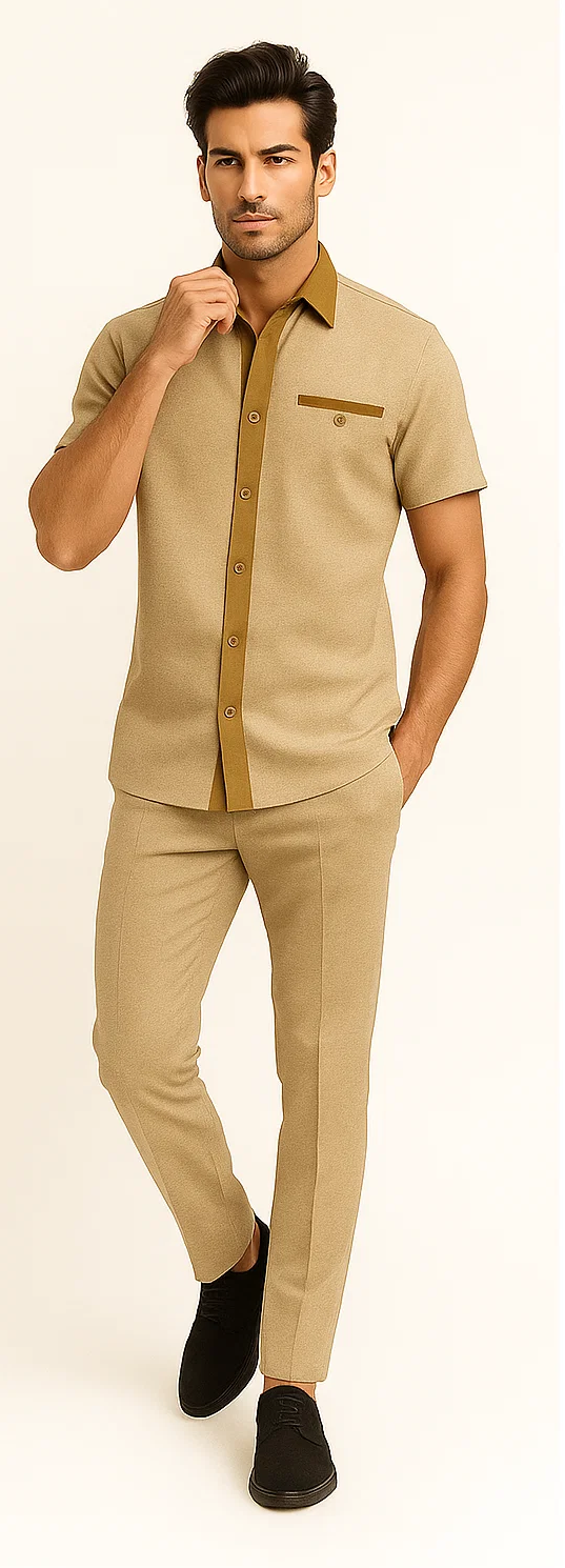 Men’s Houndstooth Walking Suit by Dreams by Zacchi – 2 Piece Lei sure Set in camel- $99 - S/30
