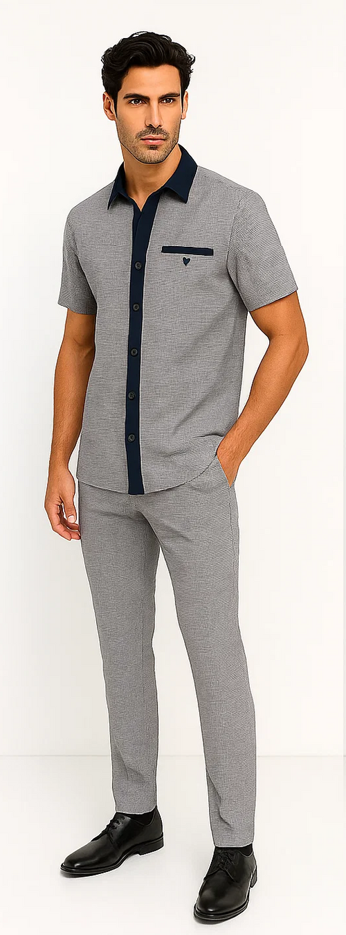 Mens Houndstooth Walking Suit by Dreams by Zacchi - 2 Piece Lei sure Set in navy/white- $99