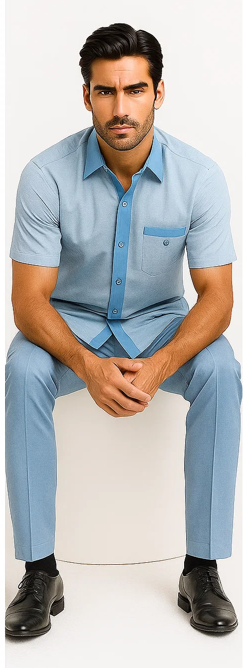 Mens Houndstooth Walking Suit by Dreams by Zacchi - 2 Piece Lei sure Set in Sky Blue- $99