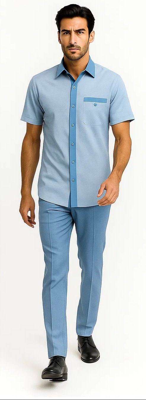 Mens Houndstooth Walking Suit by Dreams by Zacchi - 2 Piece Lei sure Set in Sky Blue- $99