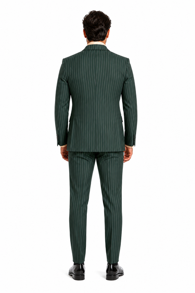 Mens Hunter Green Pinstripe Double-Breasted Suit Bold 6-Button Vintage Gangster Style 1920s Look
