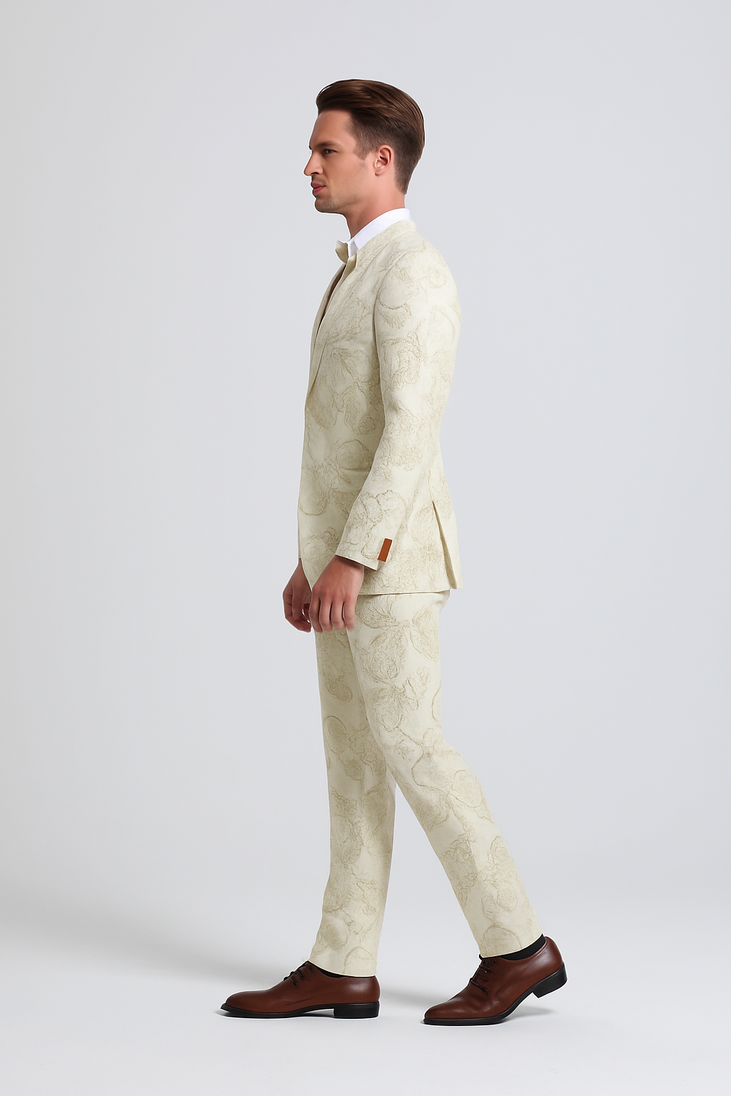 "Men's Ivory & Gold Floral Paisley Prom 2025 Tuxedo Suit" - X-Small