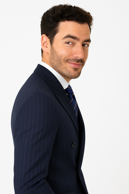 Mens Double Breasted Navy Pinstripe Suit - New Arrival