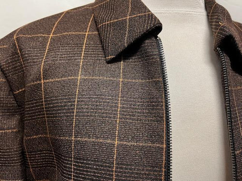 Mens Leisure Casual Suit Brown Windowpane 6775