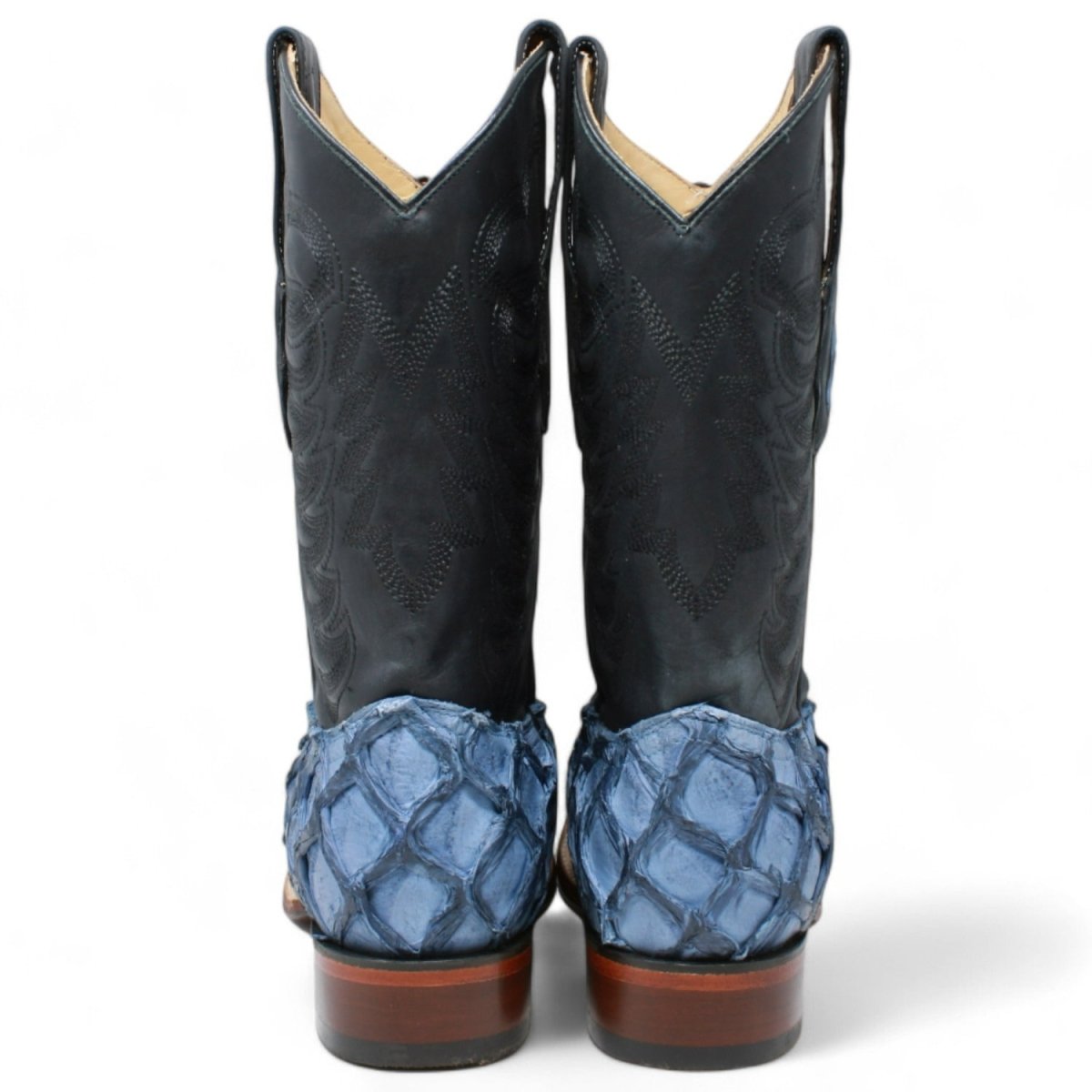 Men's Los Altos Genuine Monster Fish Leather Square Toe Boots - Blue - 6