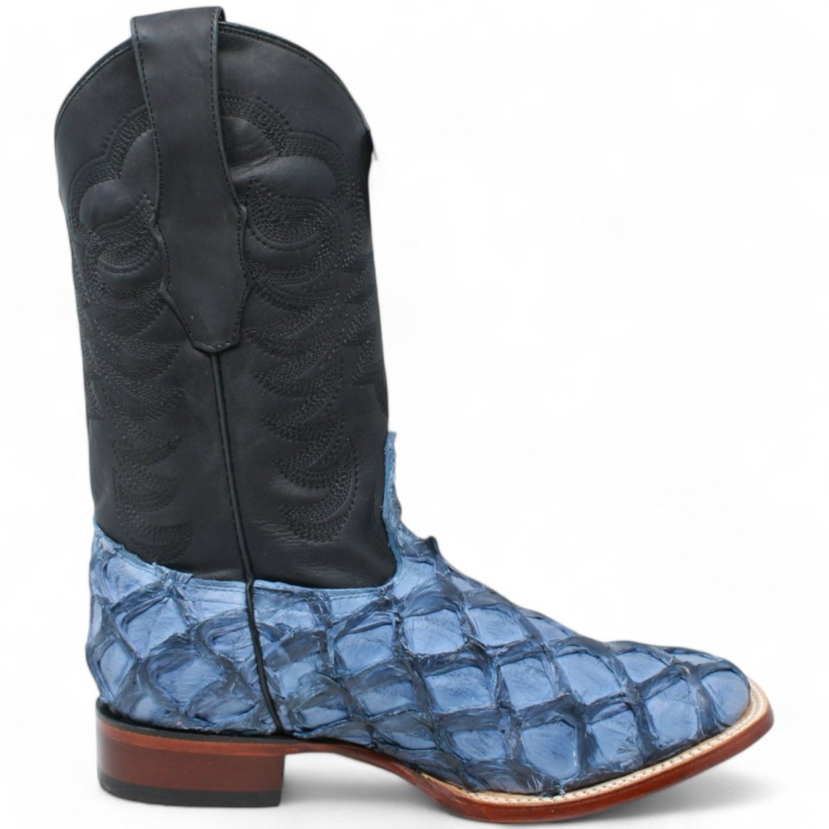 Men's Los Altos Genuine Monster Fish Leather Square Toe Boots - Blue - 6
