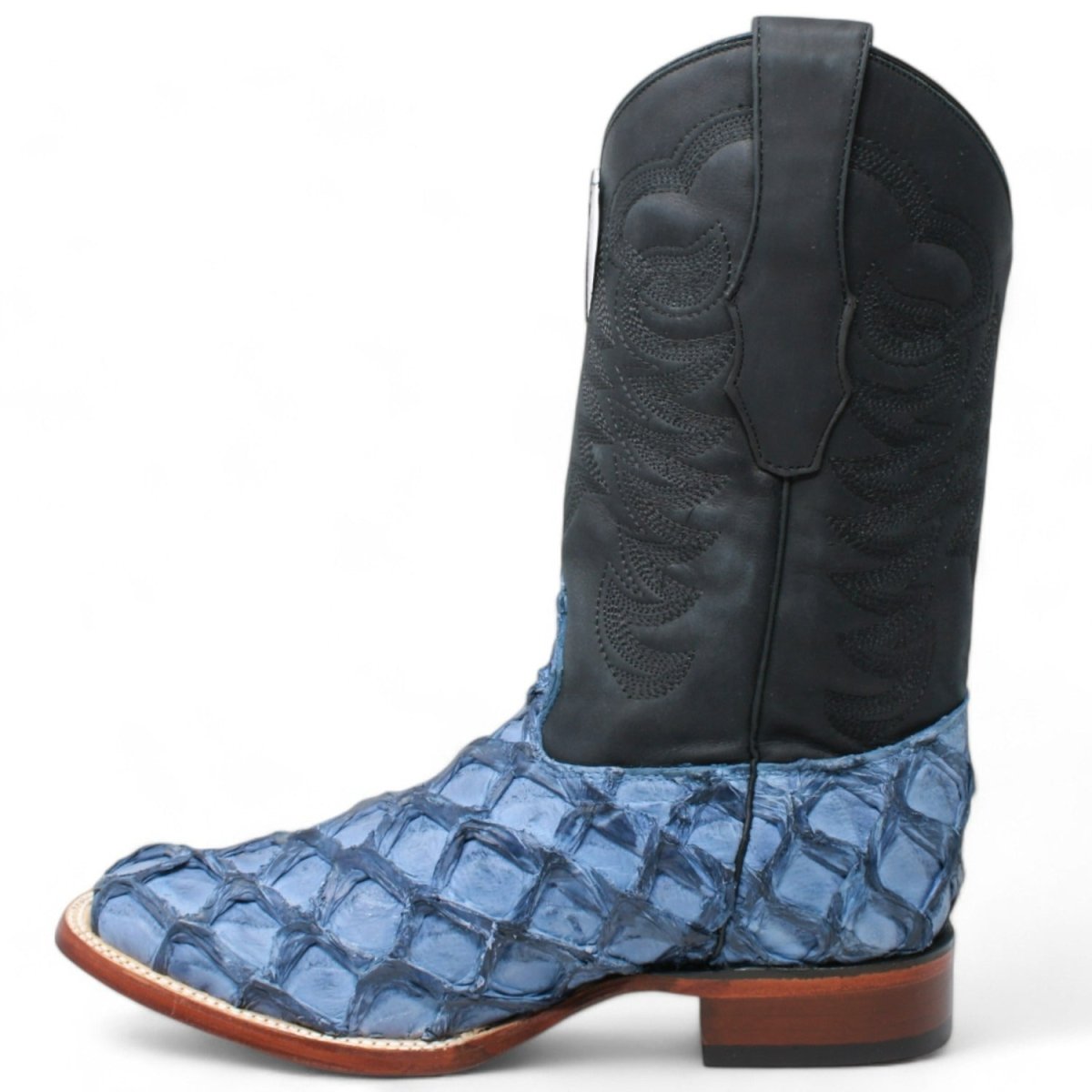 Men's Los Altos Genuine Monster Fish Leather Square Toe Boots - Blue - 6