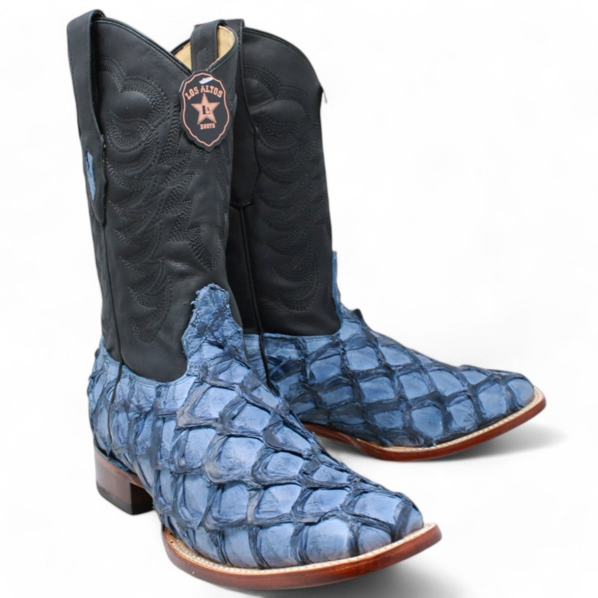 Men's Los Altos Genuine Monster Fish Leather Square Toe Boots - Blue - 6