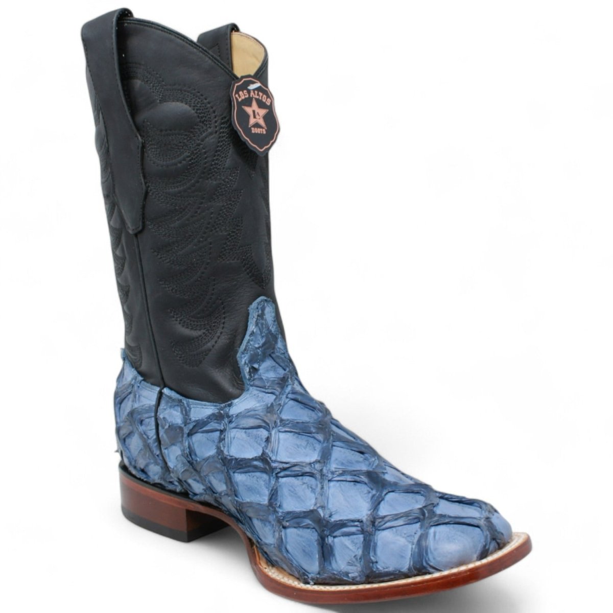 Men's Los Altos Genuine Monster Fish Leather Square Toe Boots - Blue - 6