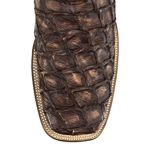 Men's Los Altos Monster Fish Skin Wide Square Toe Boots - Rustic Brown