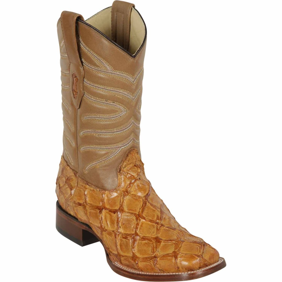 Men's Los Altos Monster Fish Skin Wide Square Toe Boots - Rustic Cognac