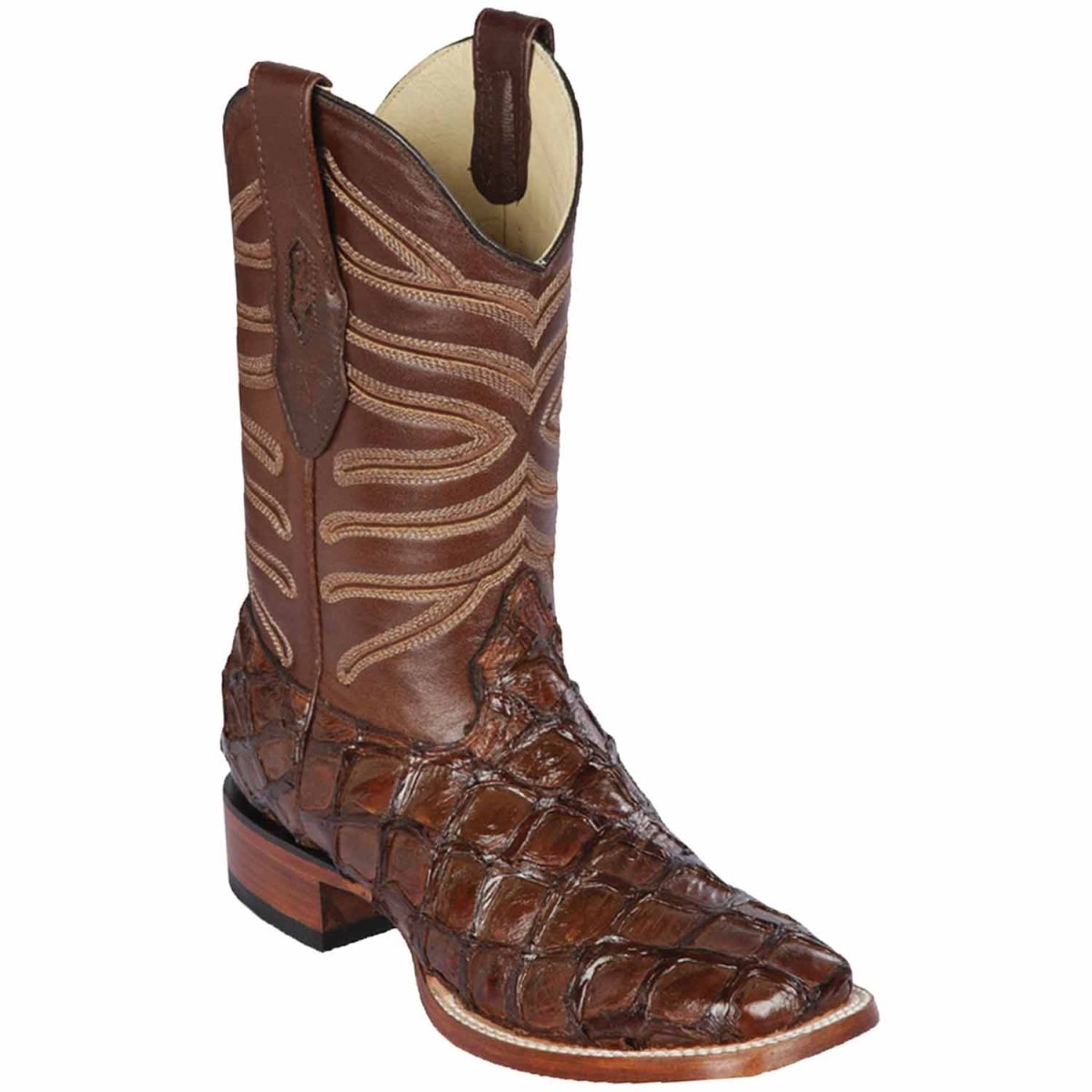 Men's Los Altos Monster Fish Skin Wide Square Toe Boots - Rustic Cognac