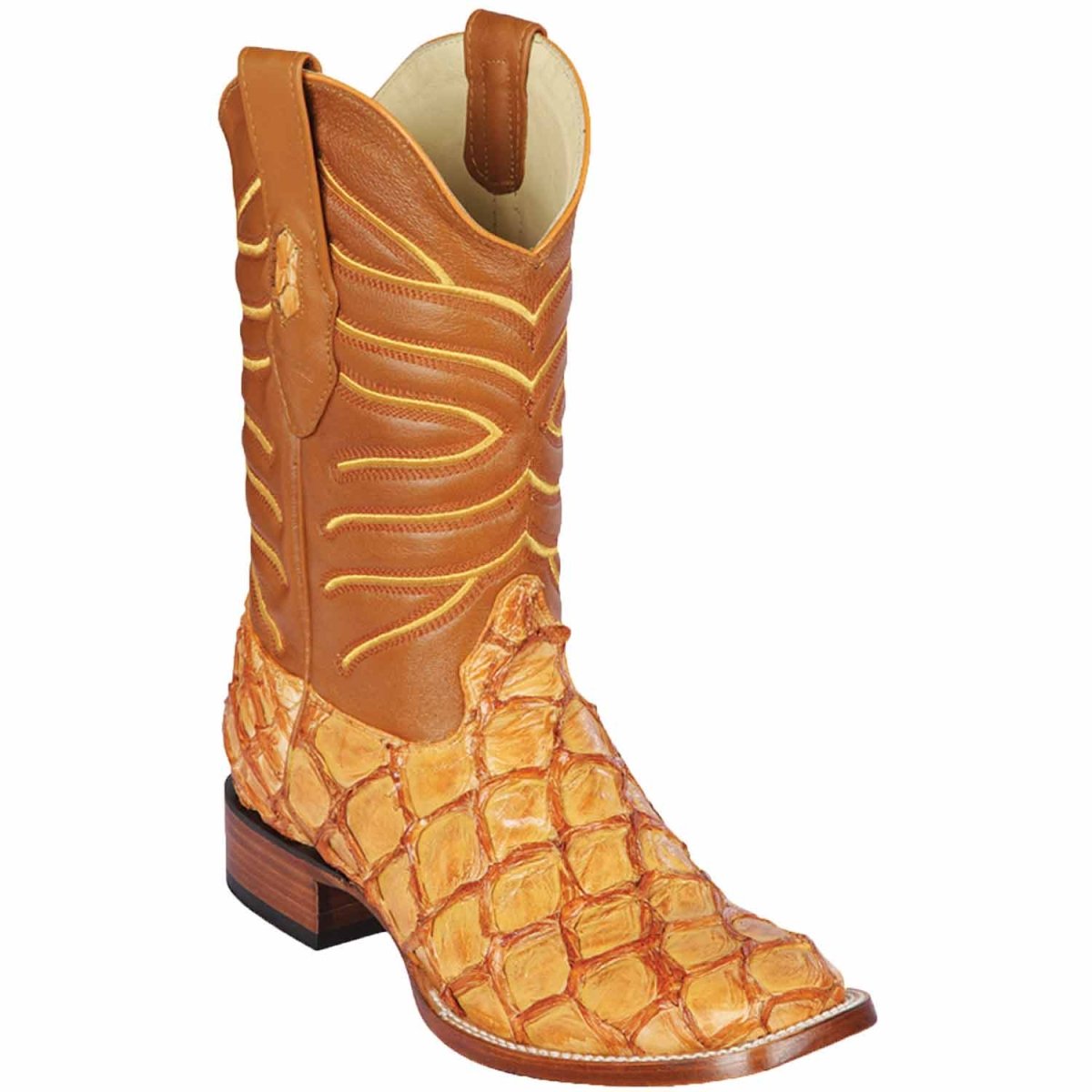 Men's Los Altos Monster Fish Skin Wide Square Toe Boots - Rustic Cognac