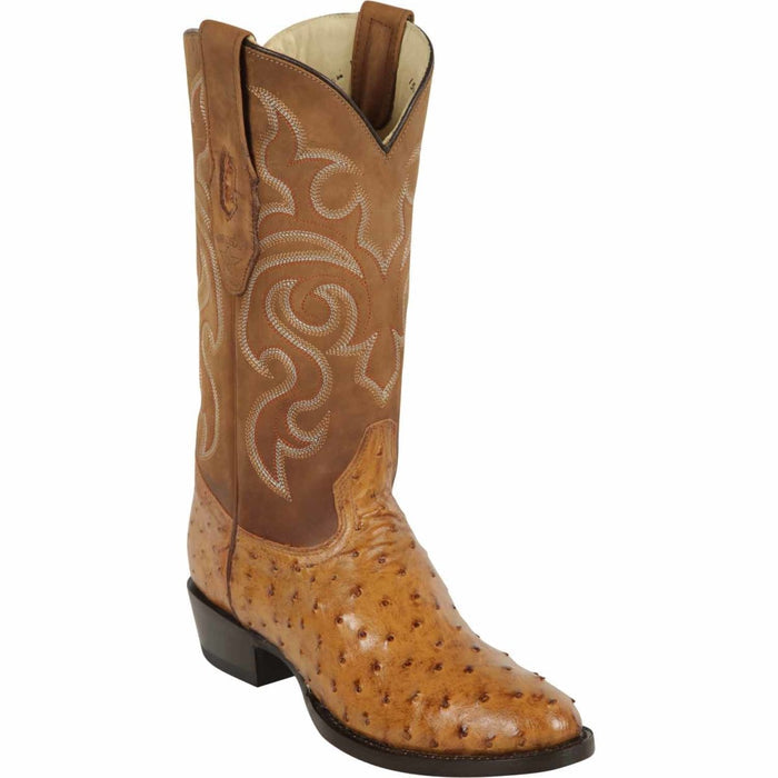 Men's Los Altos Original Full Quill Ostrich Boots Round Toe - Amber