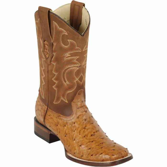 Men's Los Altos Ostrich Skin Wide Square Toe Boots - Amber - 6