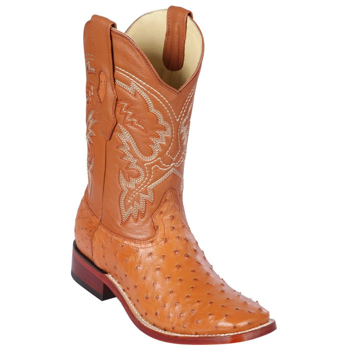 Men's Los Altos Ostrich Skin Wide Square Toe Boots - Honey - 6