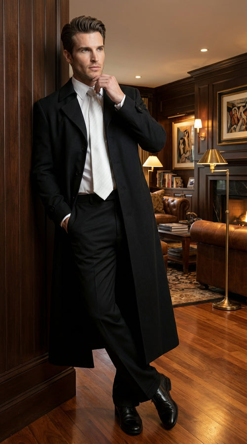 Men's Maxi Black Full Length Zoot Suit β Vintage Gangster Style Long Coat Formal Suit