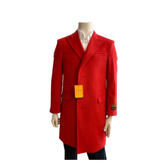 Mens Mid Length Red Wool Car Coat - Coat Size 38