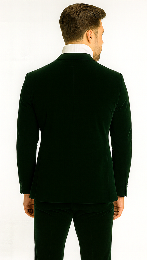 Mens Navy and Hunter Green Velvet Double Breasted Tuxedo with Peak Lapel