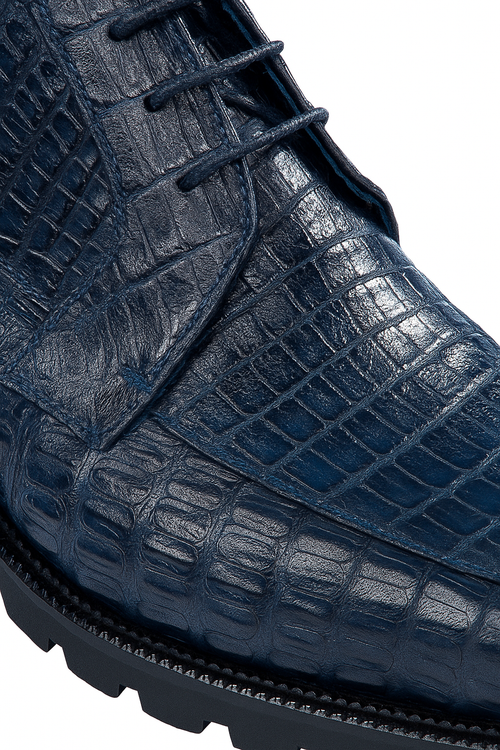 Navy Genuine Caiman Crocodile Belly Ankle Los Altos Boot-New Designer Collection