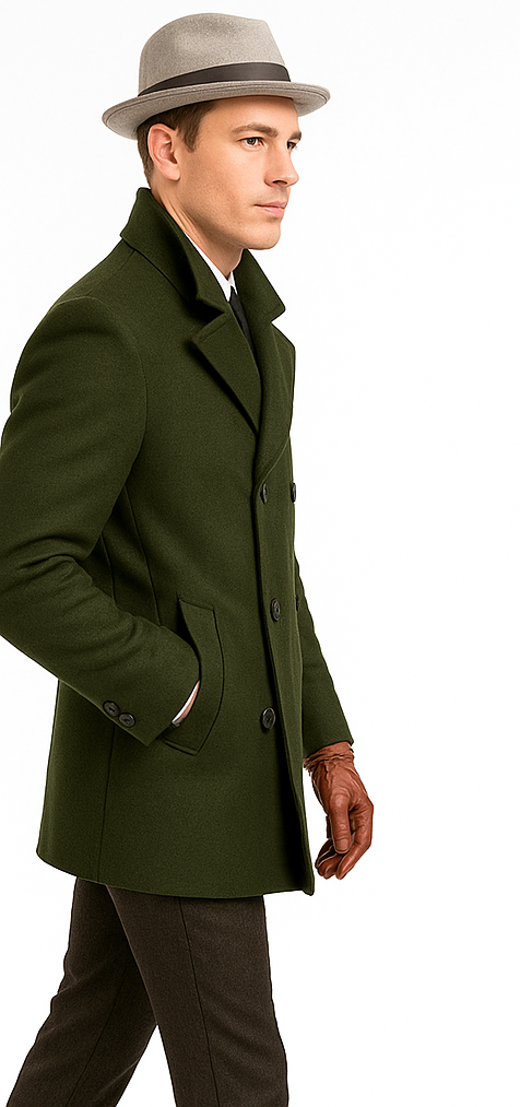 Men's Olive Green Designer Men's Wool Men's Peacoat Sale Double Breasted Wool Fabric