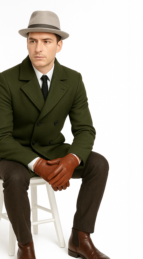 Men's Olive Green Designer Men's Wool Men's Peacoat Sale Double Breasted Wool Fabric