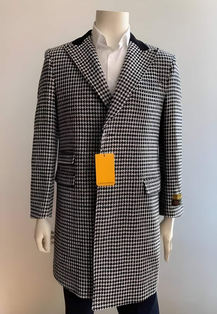 Double Breasted Three Quarter Overcoat Wool and Cashmere Peacoat Black and White Coat Size 60