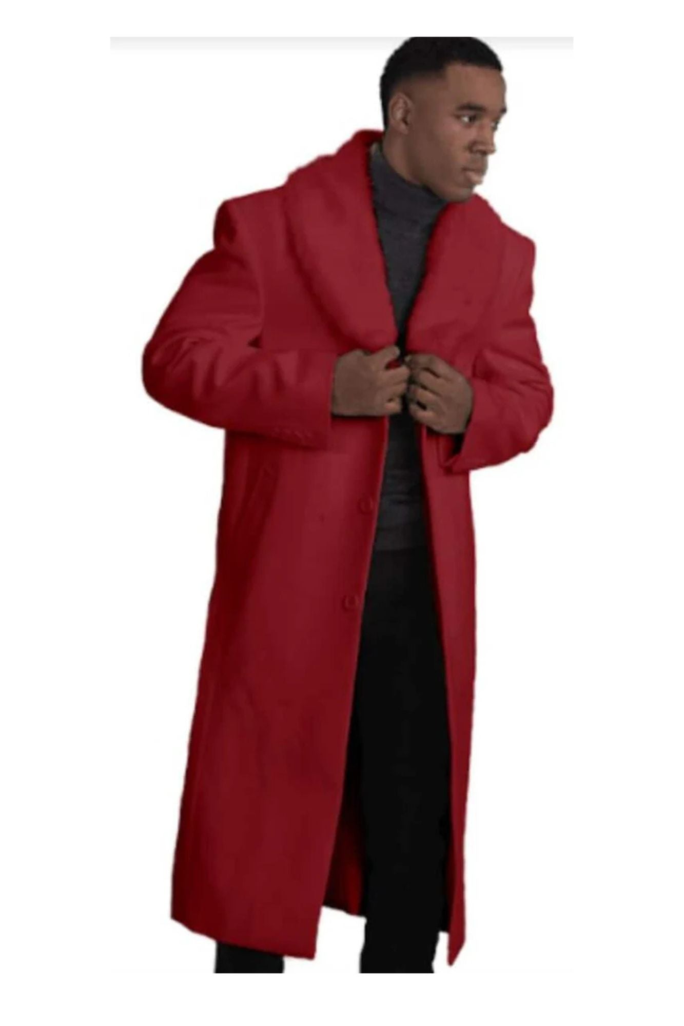 Mens Overcoat With Fur Collar - Burgundy Topcoat - Maroon Wool Fabric Long Coat