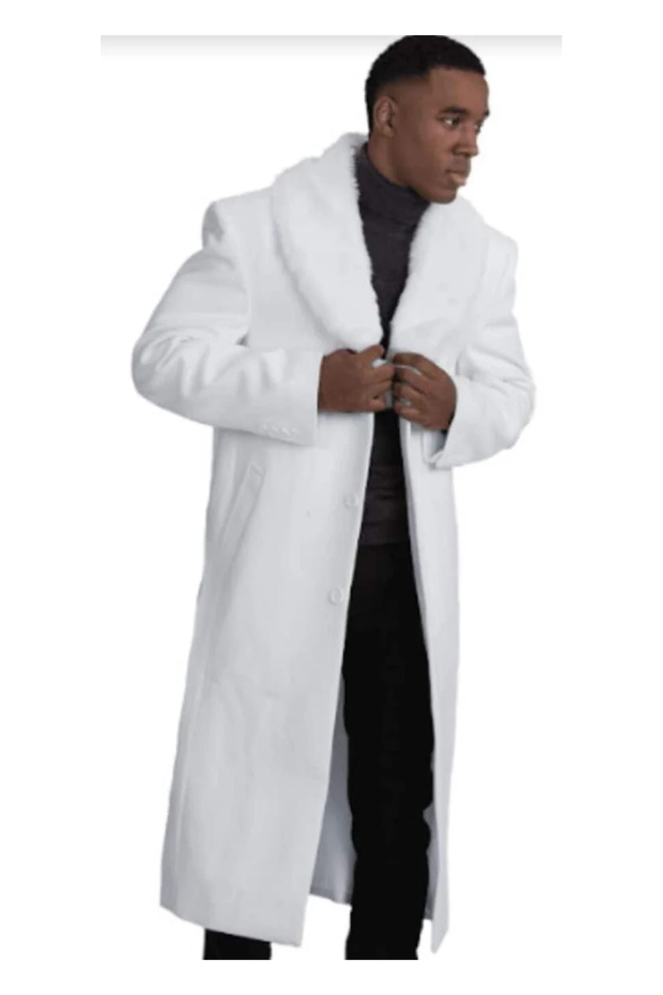 Mens Overcoat With Fur Collar - Off-White Topcoat - Coat Size 38