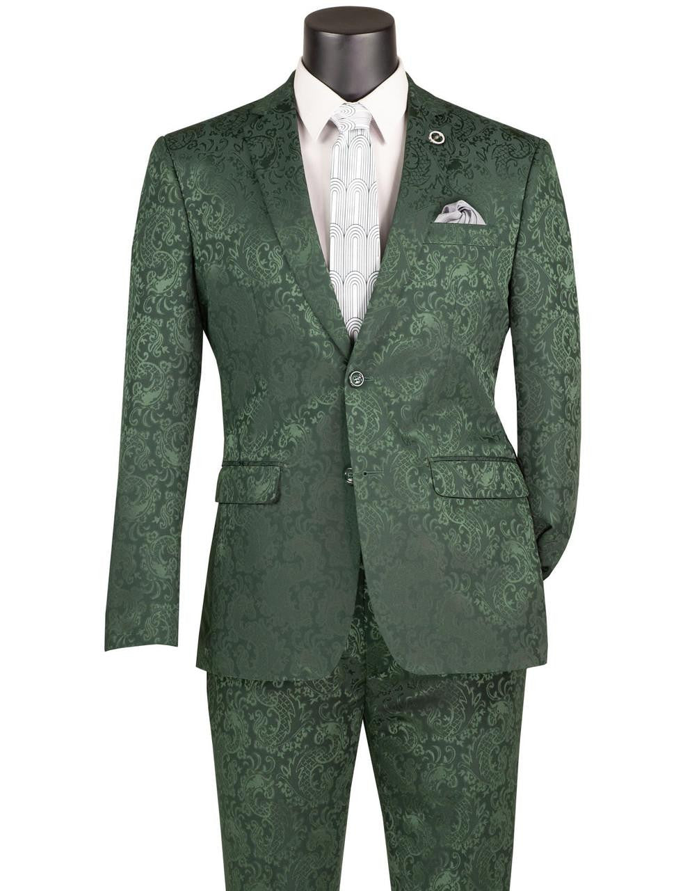 Mens Paisley Prom Suit in Hunter Green Slim Fit Formal Party Outfit