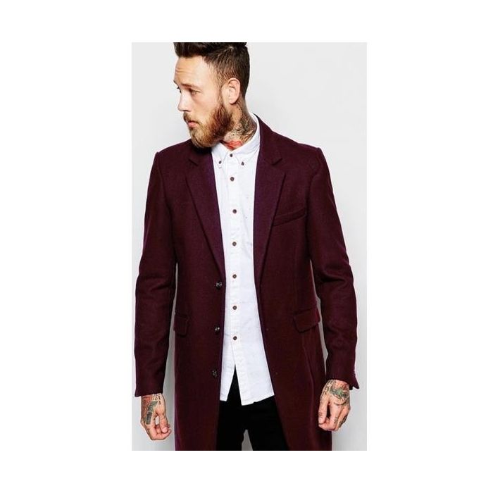 Mens Peacoat Slim Fit - Fitted Wool Peacoat - Burgundy Wine Slim Cut - Coat Size 38