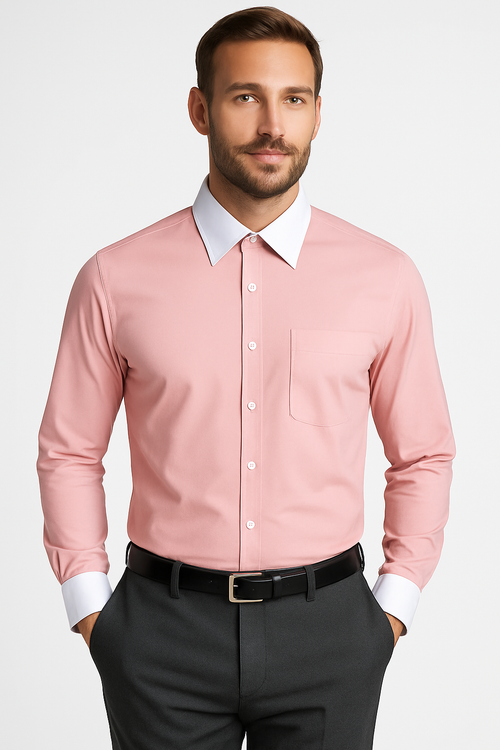 Classic Stylish Fashionable -White Collar Two Toned Contrast white collars Multi-color Men's Dress Shirt