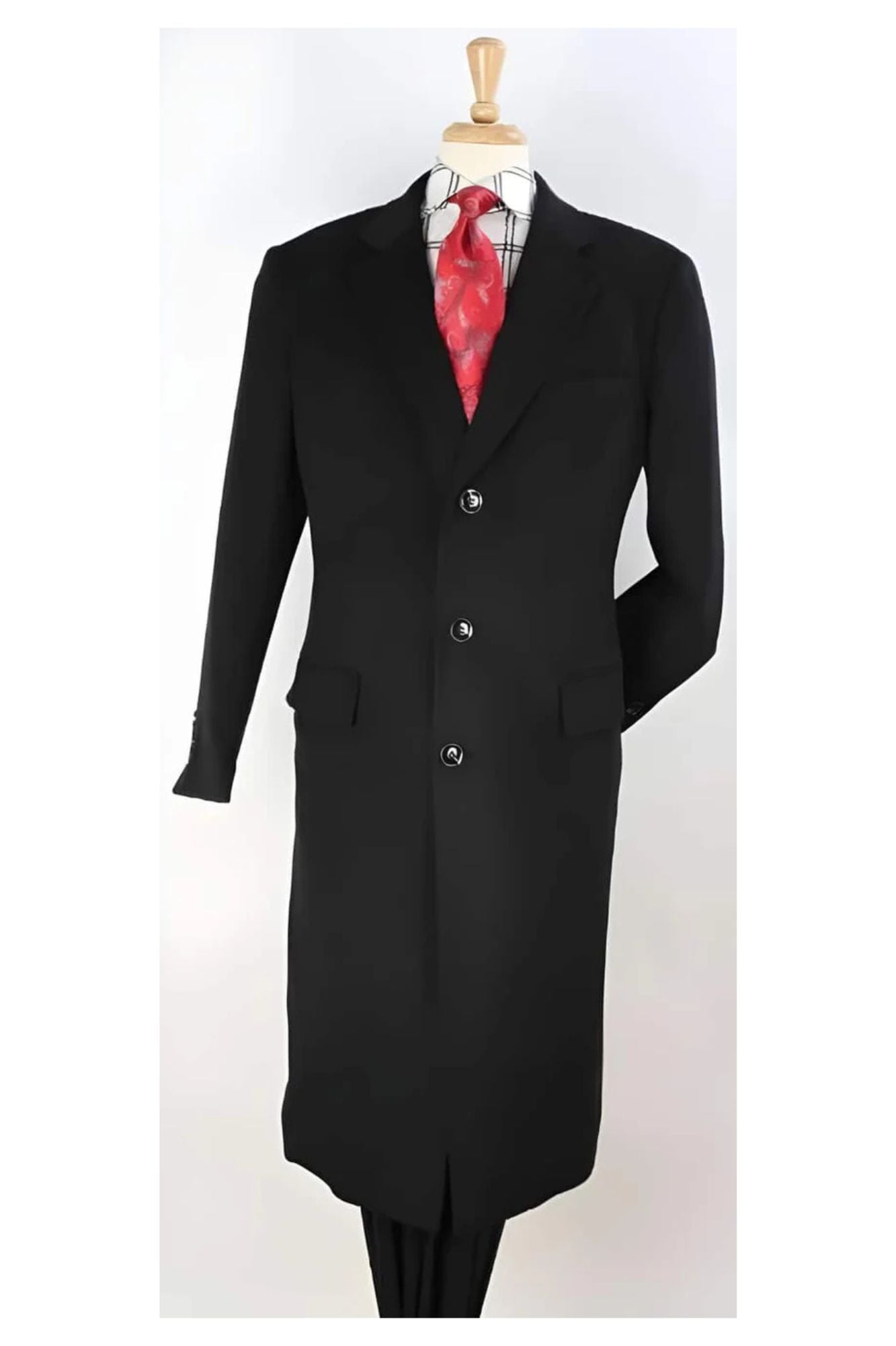 Mens Plaid 100% Wool Overcoat - Plaid Wool Topcoat Black - Coat Size 38