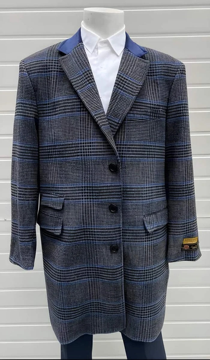 Mens Plaid Overcoat - Plaid Wool Topcoats - Gray Carcoat - Coat Size 38