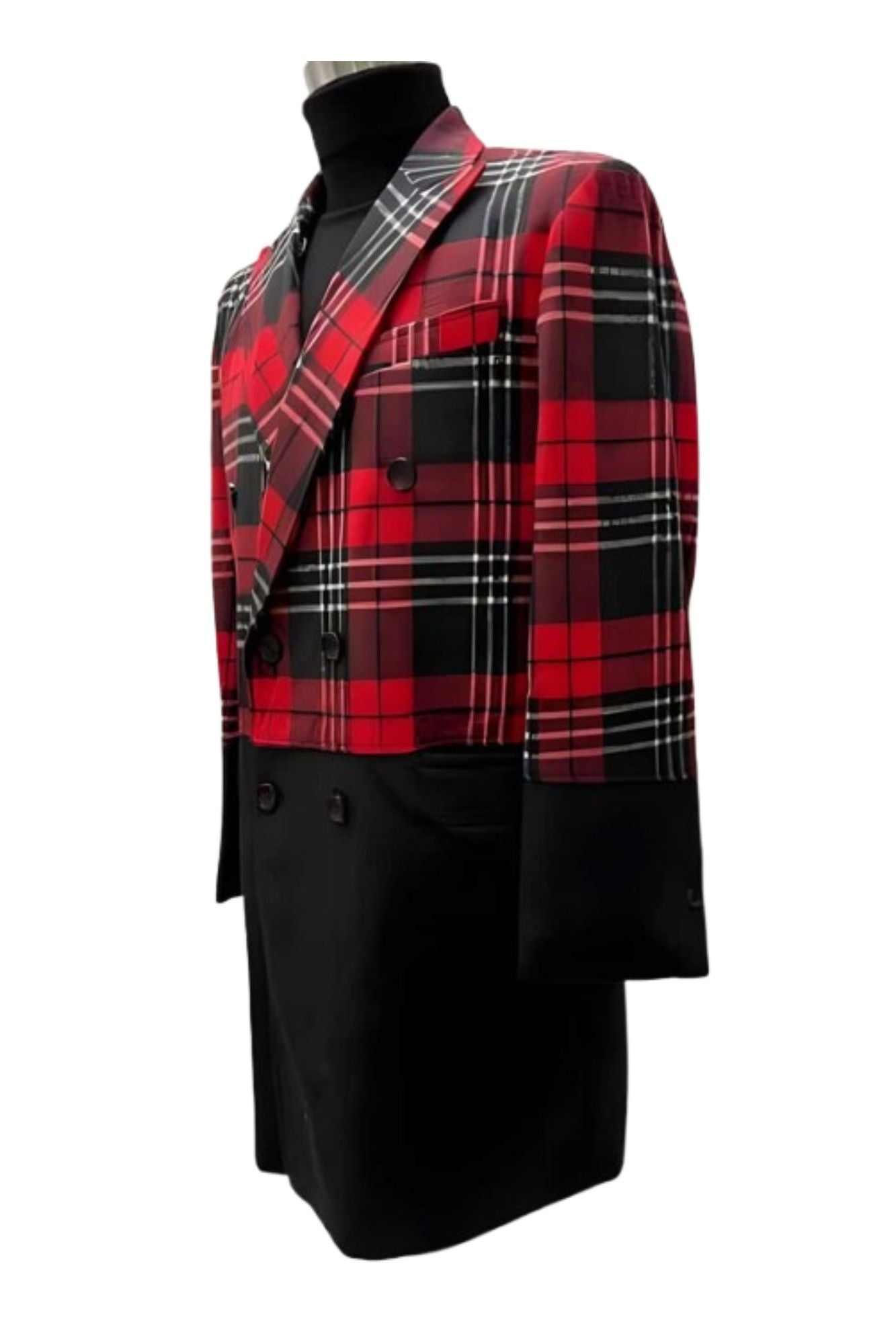 Coat Mens Plaid Overcoat Wool Peacoat Plaid Peak Lapel Topcoats